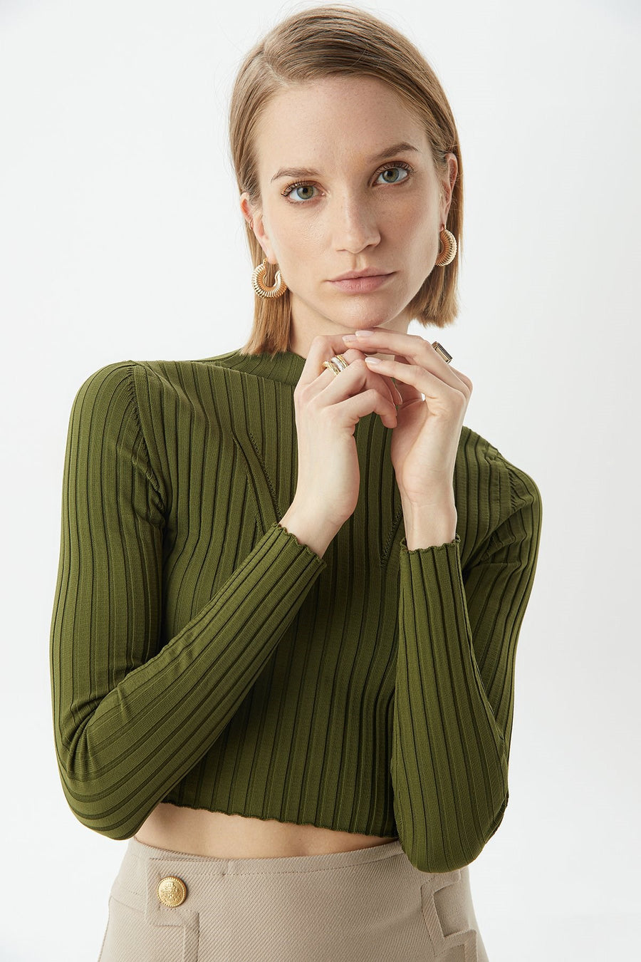 Khaki Basic Knitwear Top | Porterist