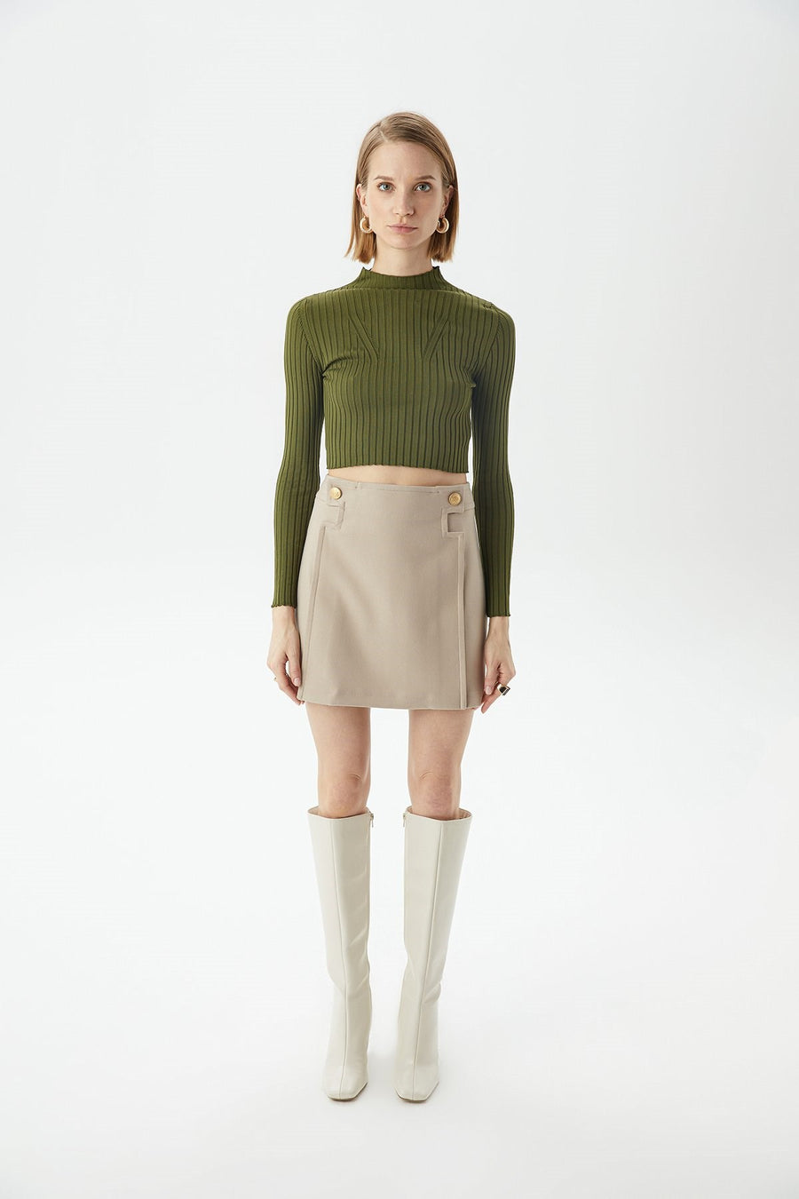 Khaki Basic Knitwear Top | Porterist