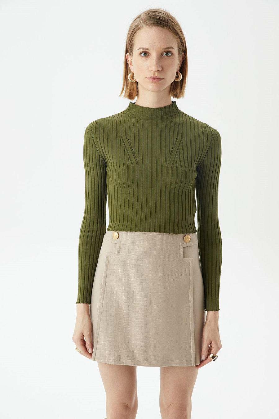 Khaki Basic Knitwear Top | Porterist