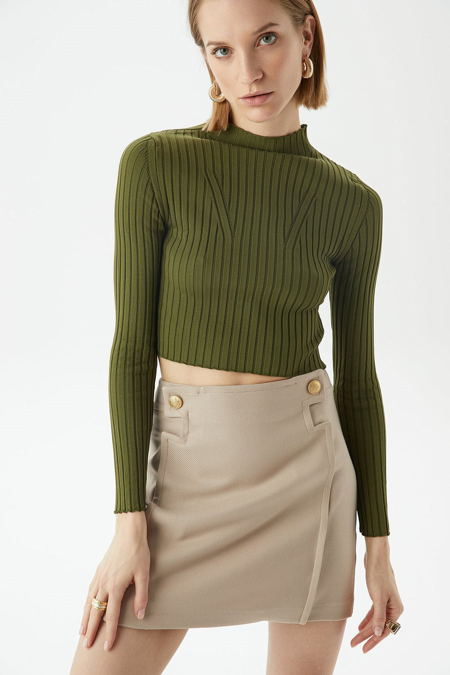 Khaki Basic Knitwear Top | Porterist