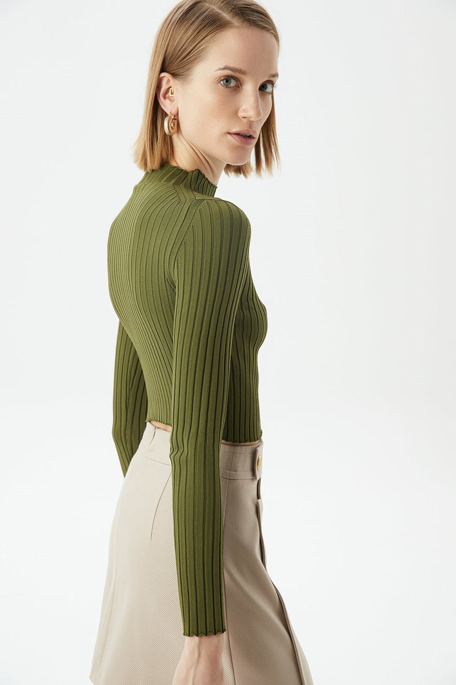 Khaki Basic Knitwear Top | Porterist