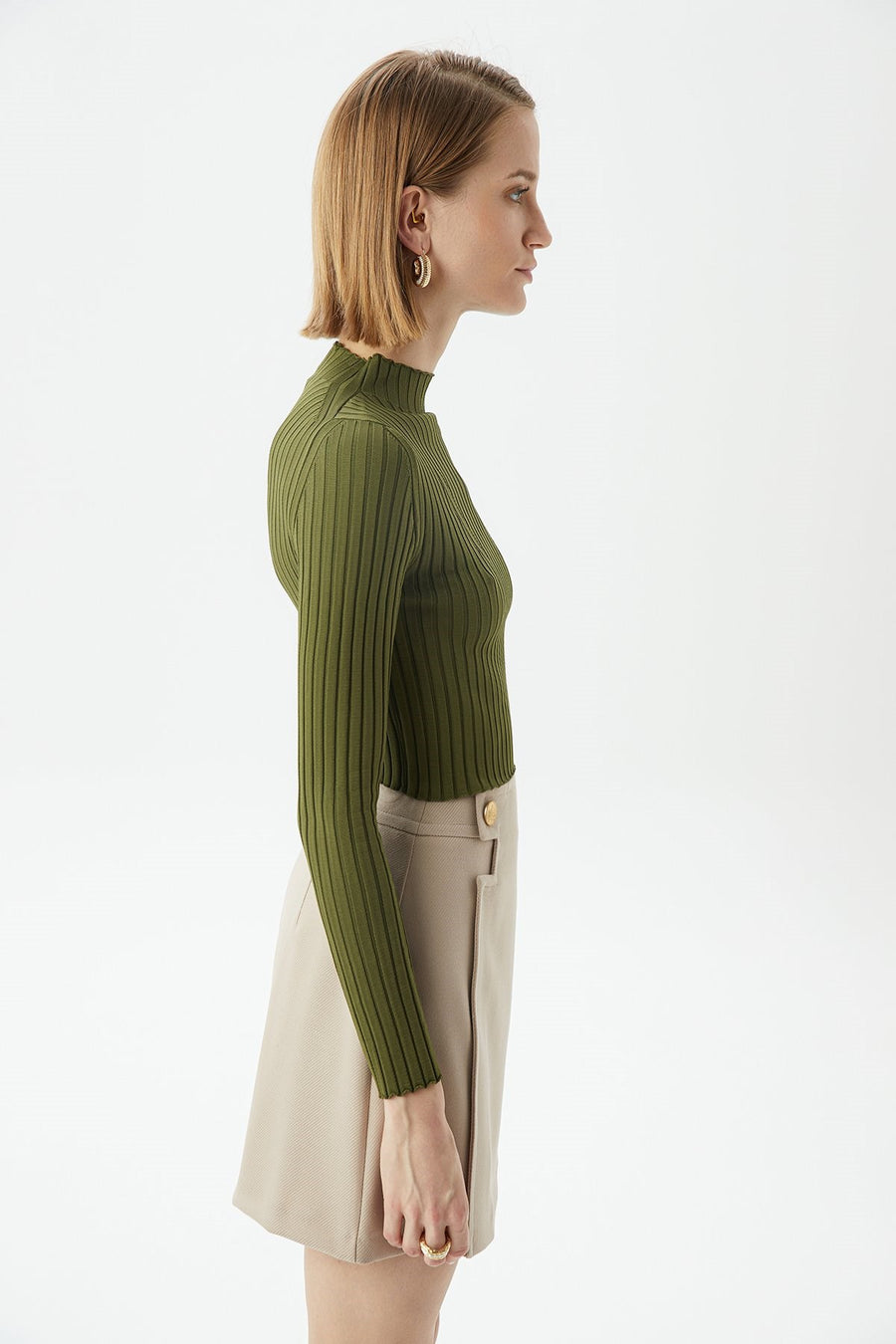 Khaki Basic Knitwear Top | Porterist