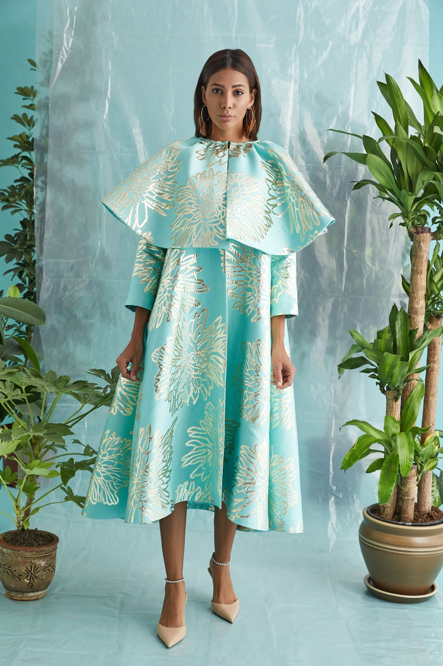 Green Flounce Demountable Collar Kaftan | Porterist