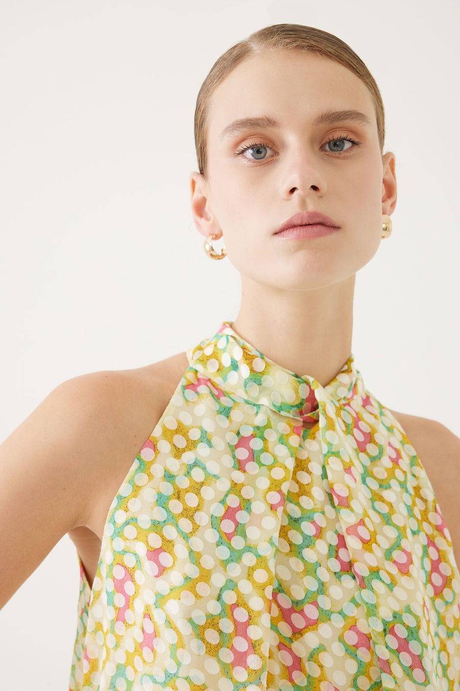 Retro Print Neck Tie Halter Blouse | Porterist