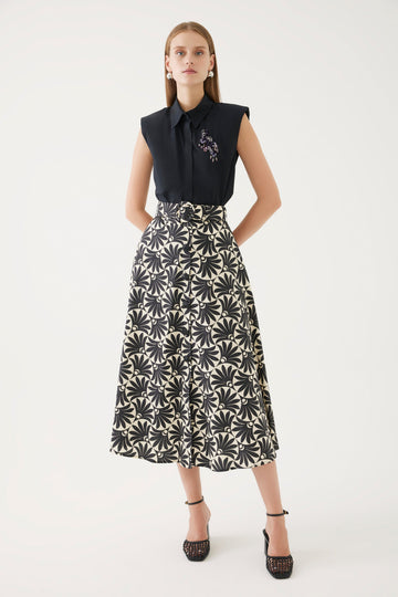 Floral Print A - line Skirt With Belt | Porterist