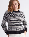 Bike Collar Striped Pattern Black Knit Sweater | Porterist