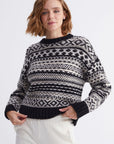 Bike Collar Striped Pattern Black Knit Sweater | Porterist