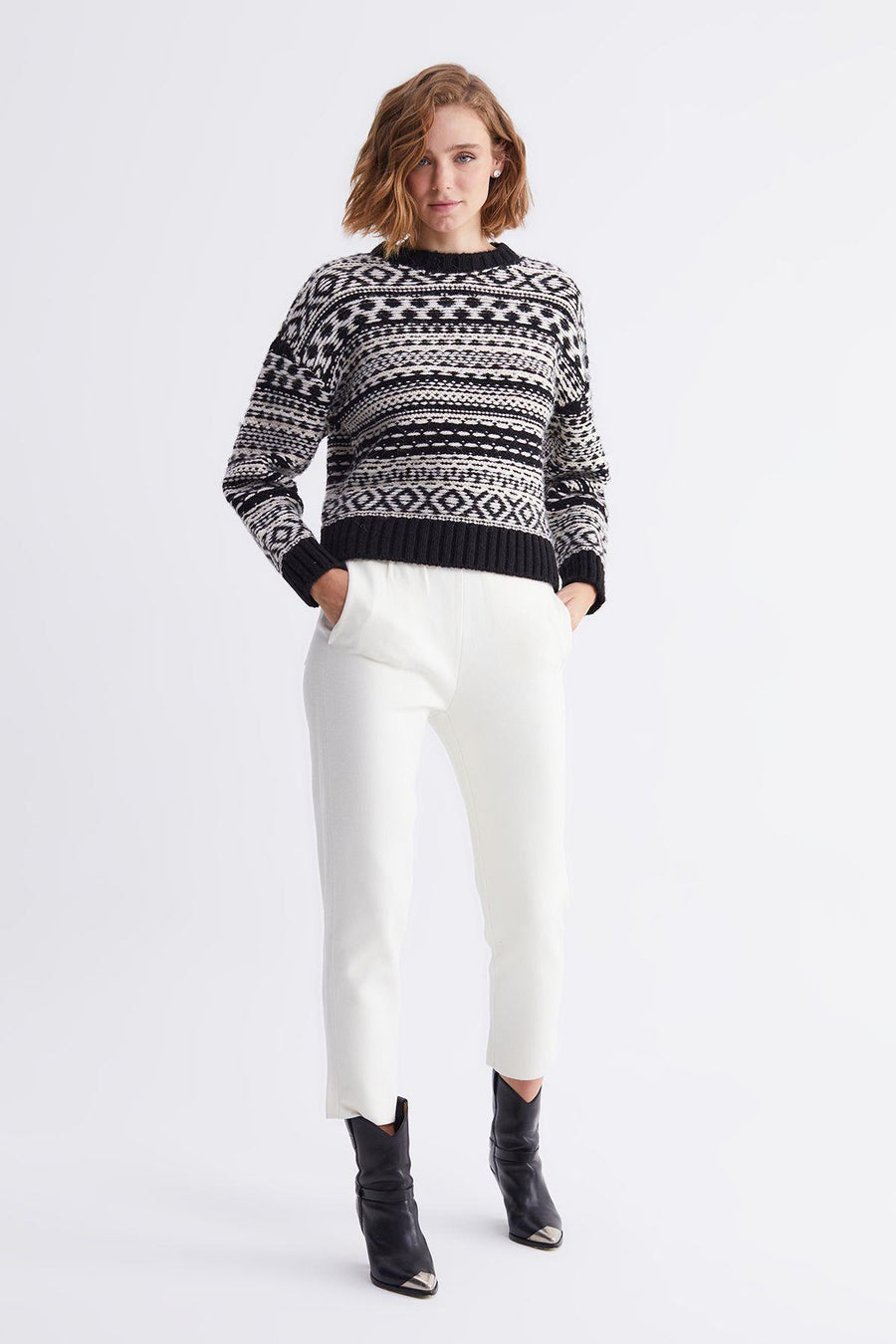 Bike Collar Striped Pattern Black Knit Sweater | Porterist