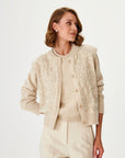 Chain Kantan Embroidered Beige Wool Knit Jacket | Porterist