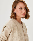 Chain Kantan Embroidered Beige Wool Knit Jacket | Porterist