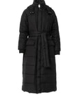 Long Black Inflatable Coat With Hoodie And Pocket Detail