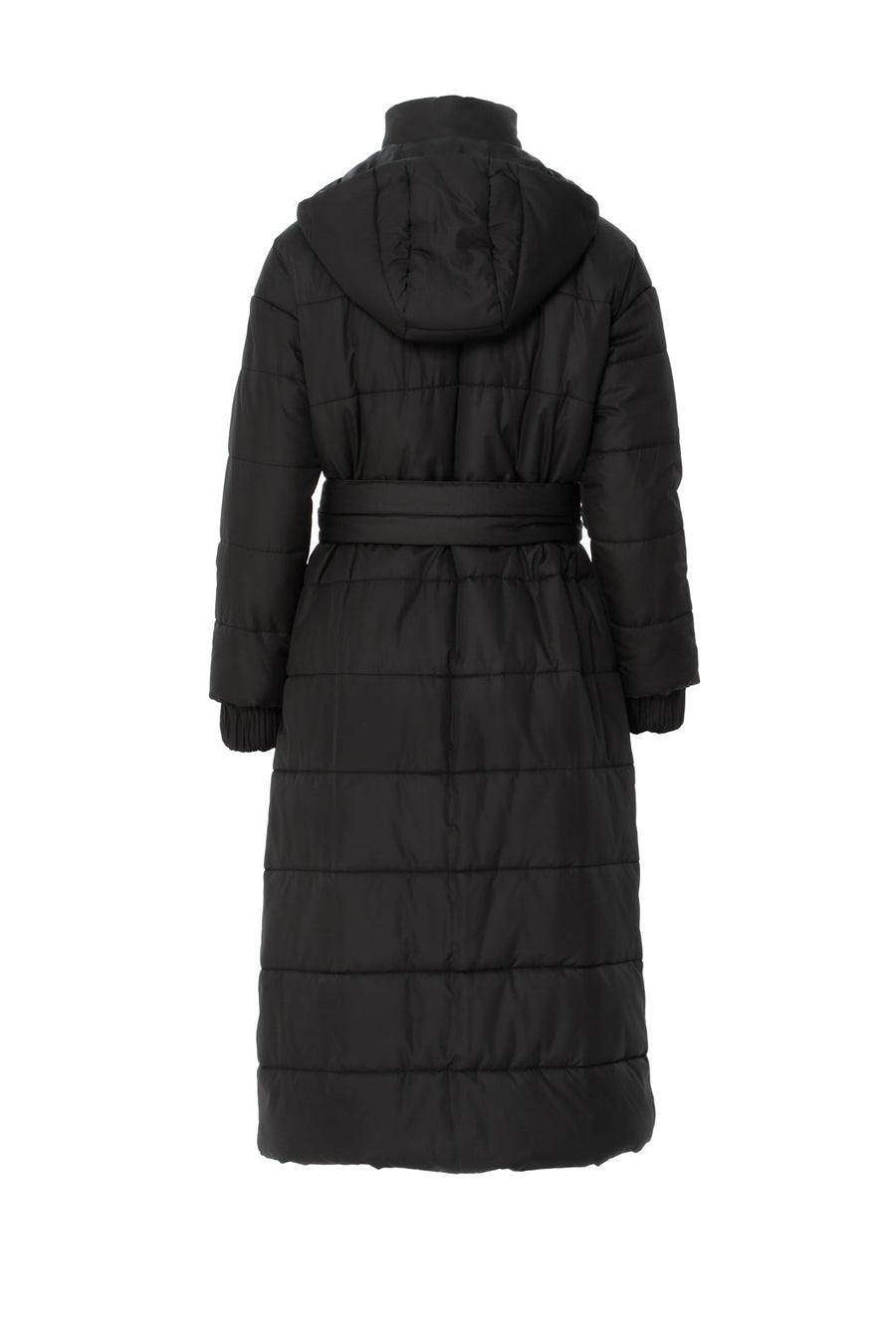 Long Black Inflatable Coat With Hoodie And Pocket Detail