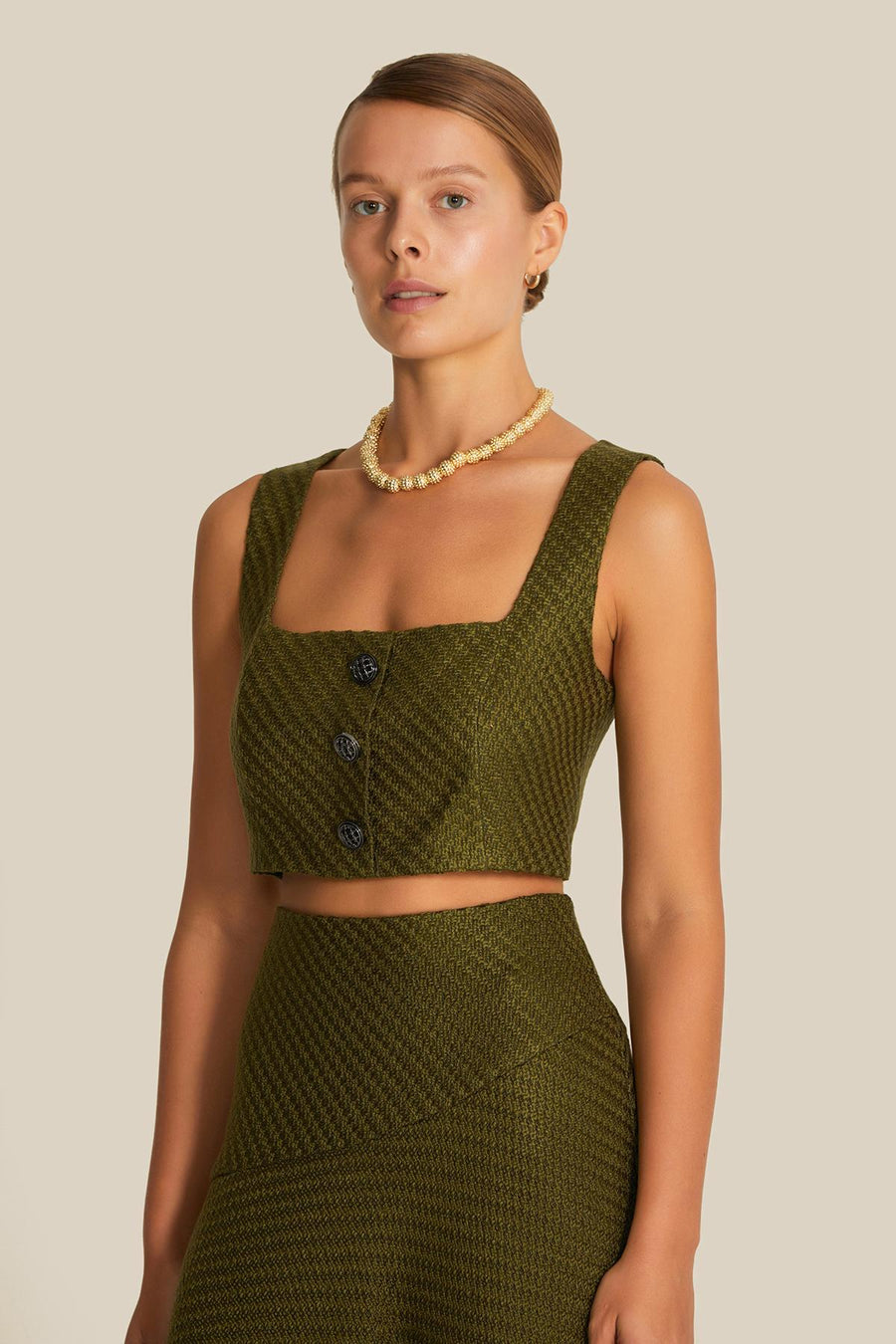 Sweetheart Neckline Khaki Tweed Bustier | Porterist