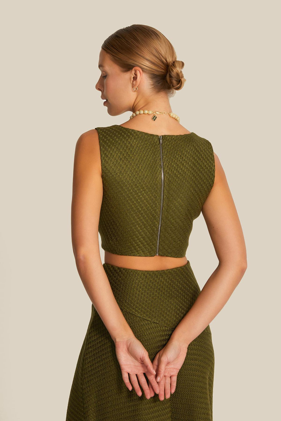 Sweetheart Neckline Khaki Tweed Bustier | Porterist