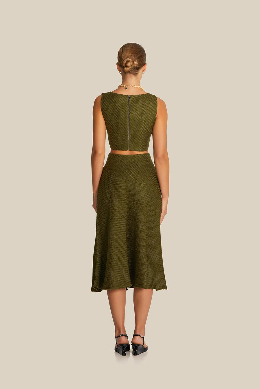 Sweetheart Neckline Khaki Tweed Bustier | Porterist