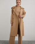 Long Sleeve Brown Trench Coat With Belt At Waist | Porterist