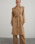 Long Sleeve Brown Trench Coat With Belt At Waist | Porterist