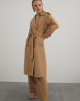 Long Sleeve Brown Trench Coat With Belt At Waist | Porterist