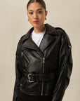 Biker Black Leather Jacket With Belt | Porterist