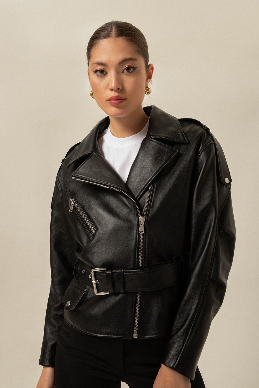 Biker Black Leather Jacket With Belt | Porterist