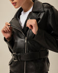 Biker Black Leather Jacket With Belt | Porterist