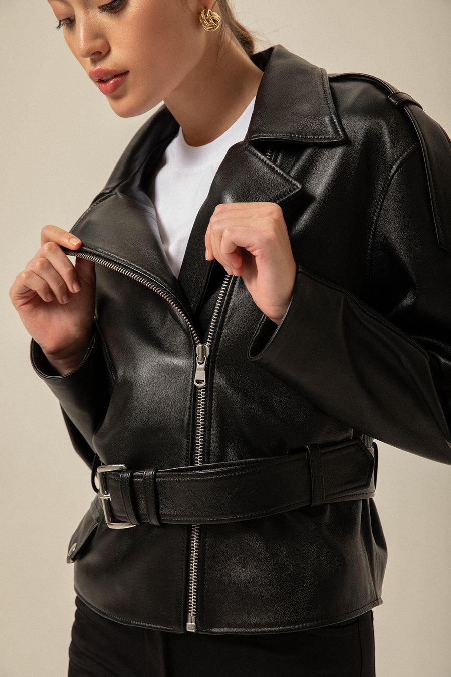 Biker Black Leather Jacket With Belt | Porterist