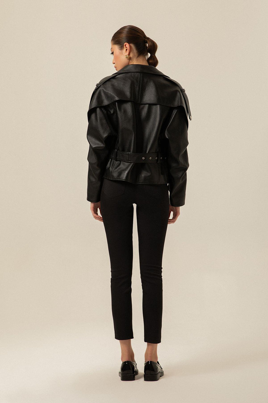 Biker Black Leather Jacket With Belt | Porterist