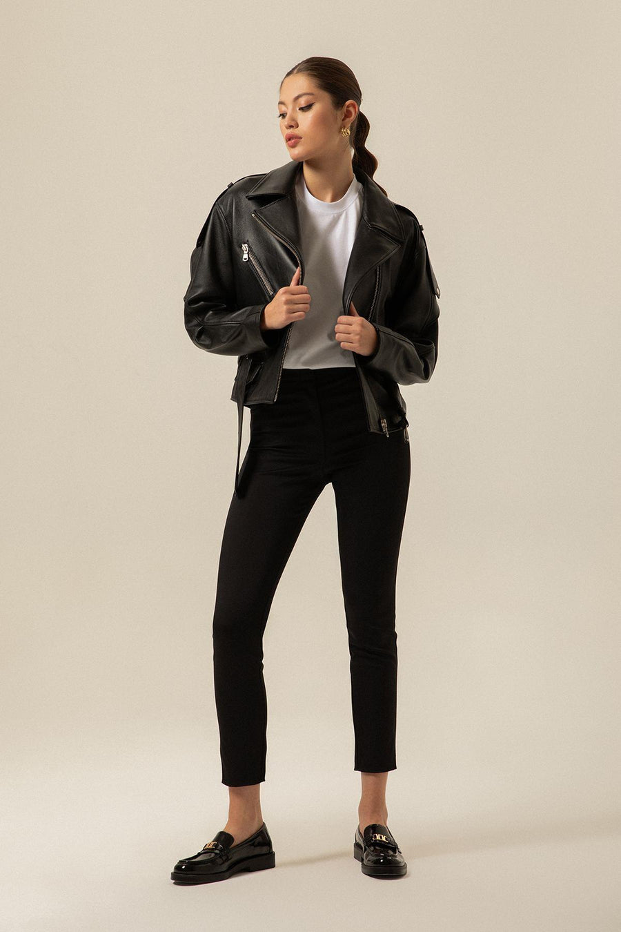 Biker Black Leather Jacket With Belt | Porterist