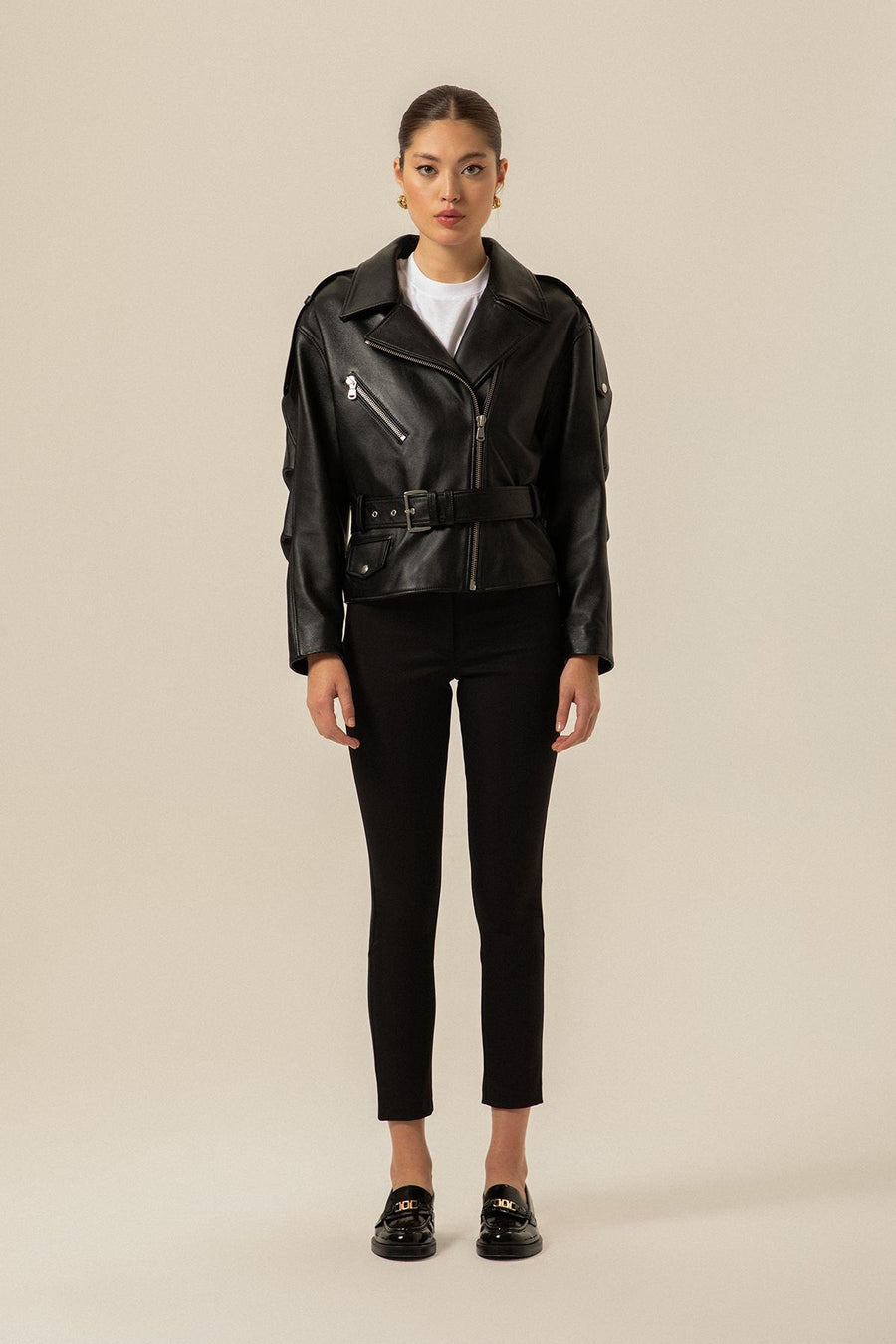 Biker Black Leather Jacket With Belt | Porterist