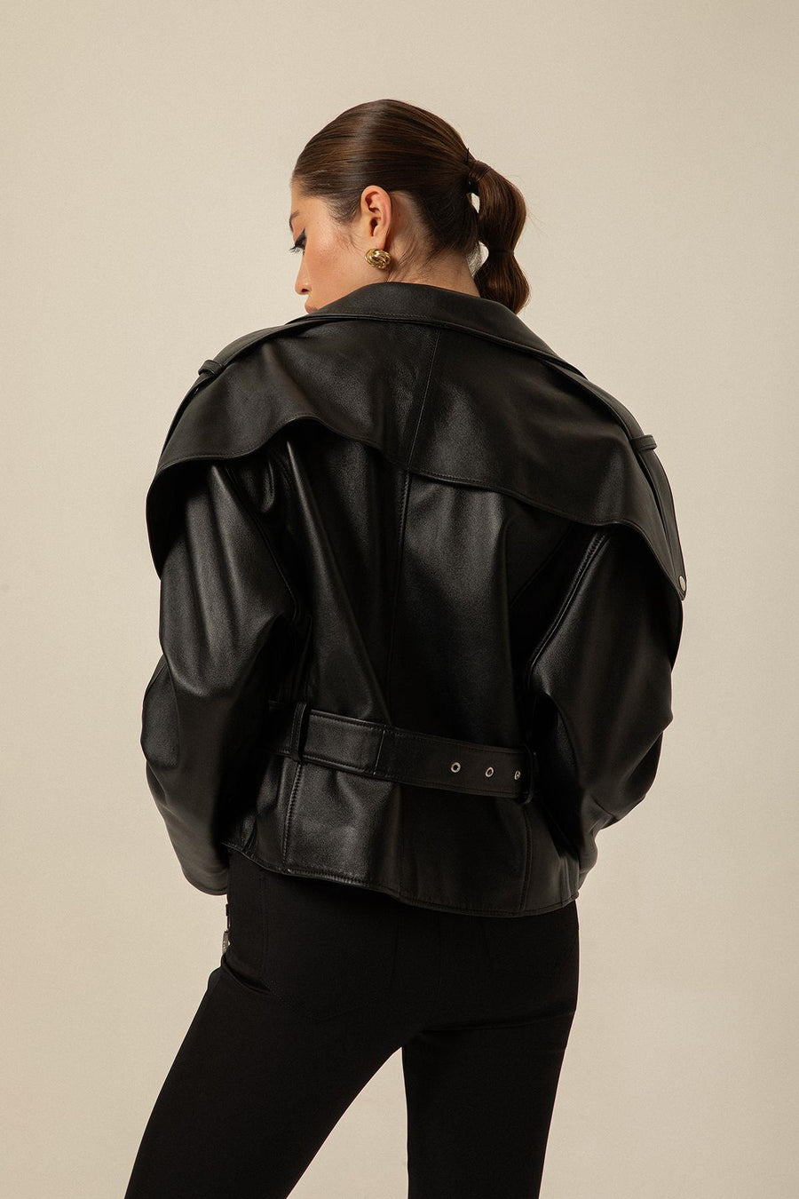 Biker Black Leather Jacket With Belt | Porterist