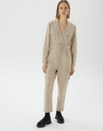 Pocket Detailed Beige Jumpsuit With Belt | Porterist