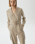 Pocket Detailed Beige Jumpsuit With Belt | Porterist