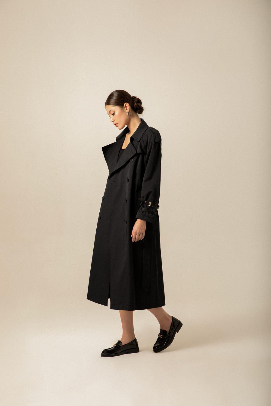 Navy Blue Long Trench Coat With Belt | Porterist