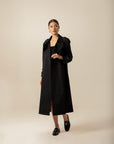 Navy Blue Long Trench Coat With Belt | Porterist