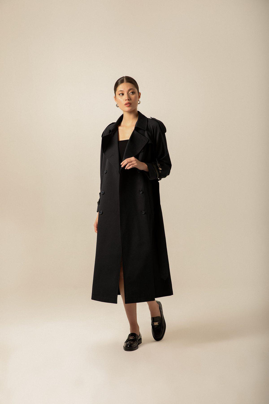 Navy Blue Long Trench Coat With Belt | Porterist