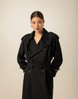 Navy Blue Long Trench Coat With Belt | Porterist