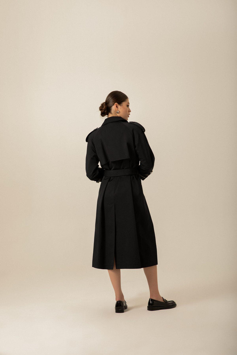 Navy Blue Long Trench Coat With Belt | Porterist