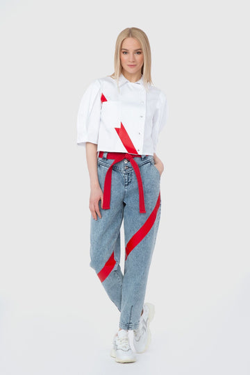 White Blouse With Red Stripe Detail | Porterist