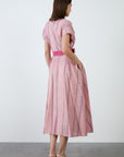 Short Sleeve Shirt Collar Pink Midi Length Dress | Porterist