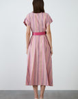 Short Sleeve Shirt Collar Pink Midi Length Dress | Porterist