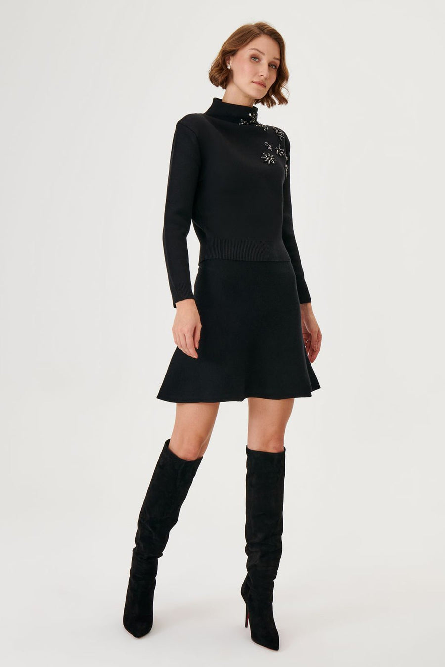 Black Flared Mini Knitwear Skirt | Porterist