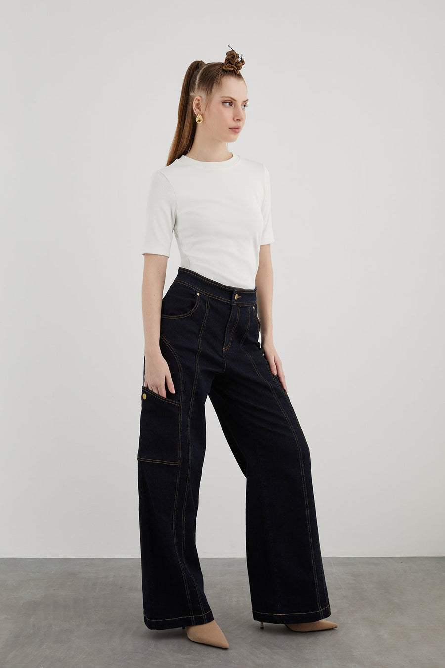 Cargo Jean Pants With Contrast Stitching Detail | Porterist