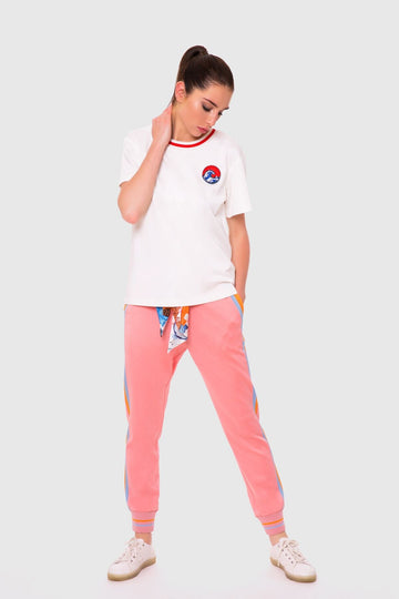 Patterned Pink Pants With Contrast Stripe Detail | Porterist