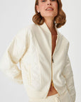 Ecru Bomber Knit Jacket With Fabric Detail | Porterist