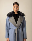 Fur Collar Blue Long Cachê Coat | Porterist