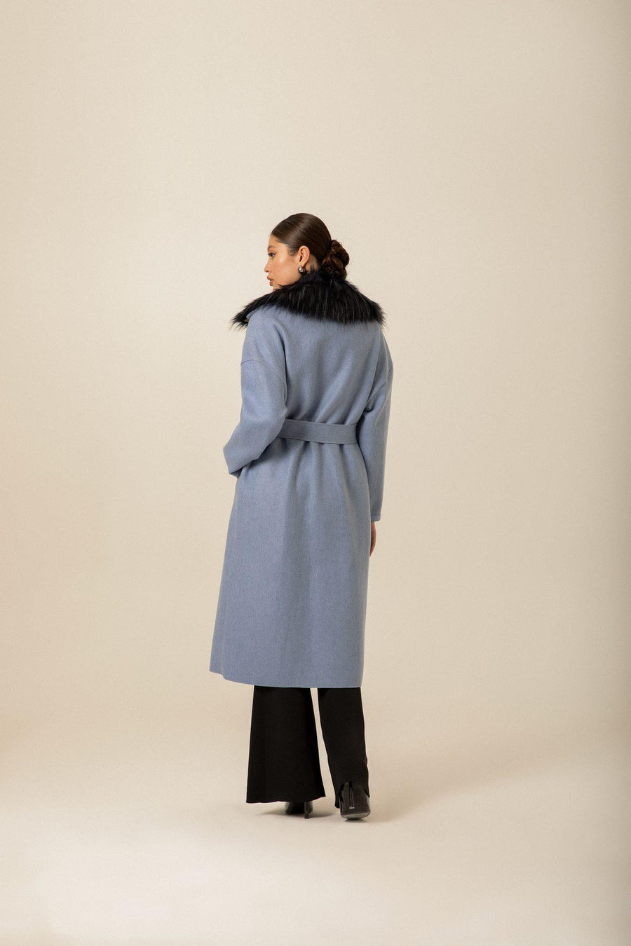 Fur Collar Blue Long Cachê Coat | Porterist