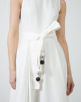 Belt Detailed Long Sleeveless Ecru Dress | Porterist