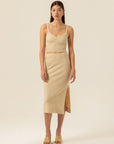 Elasticated Camel Midi Knitwear Skirt | Porterist