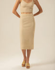 Elasticated Camel Midi Knitwear Skirt | Porterist