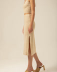 Elasticated Camel Midi Knitwear Skirt | Porterist